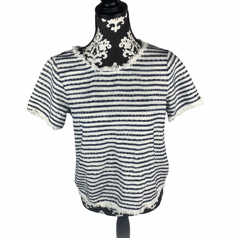 Green Envelope Shirt Striped Frayed Hem White